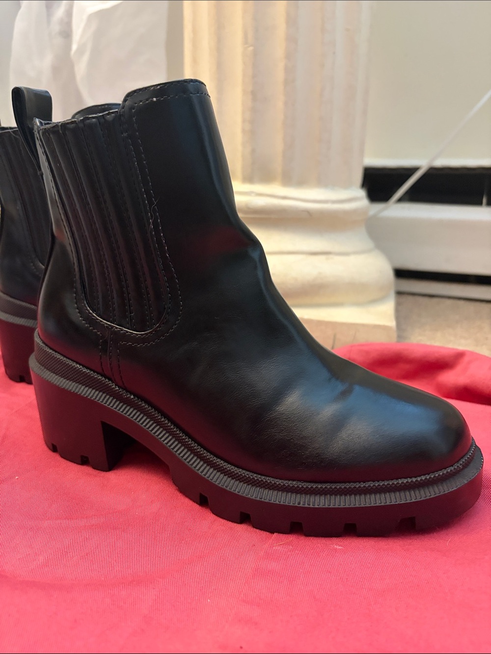 Black boots. Please see photos for details. 3.5 inch block heels